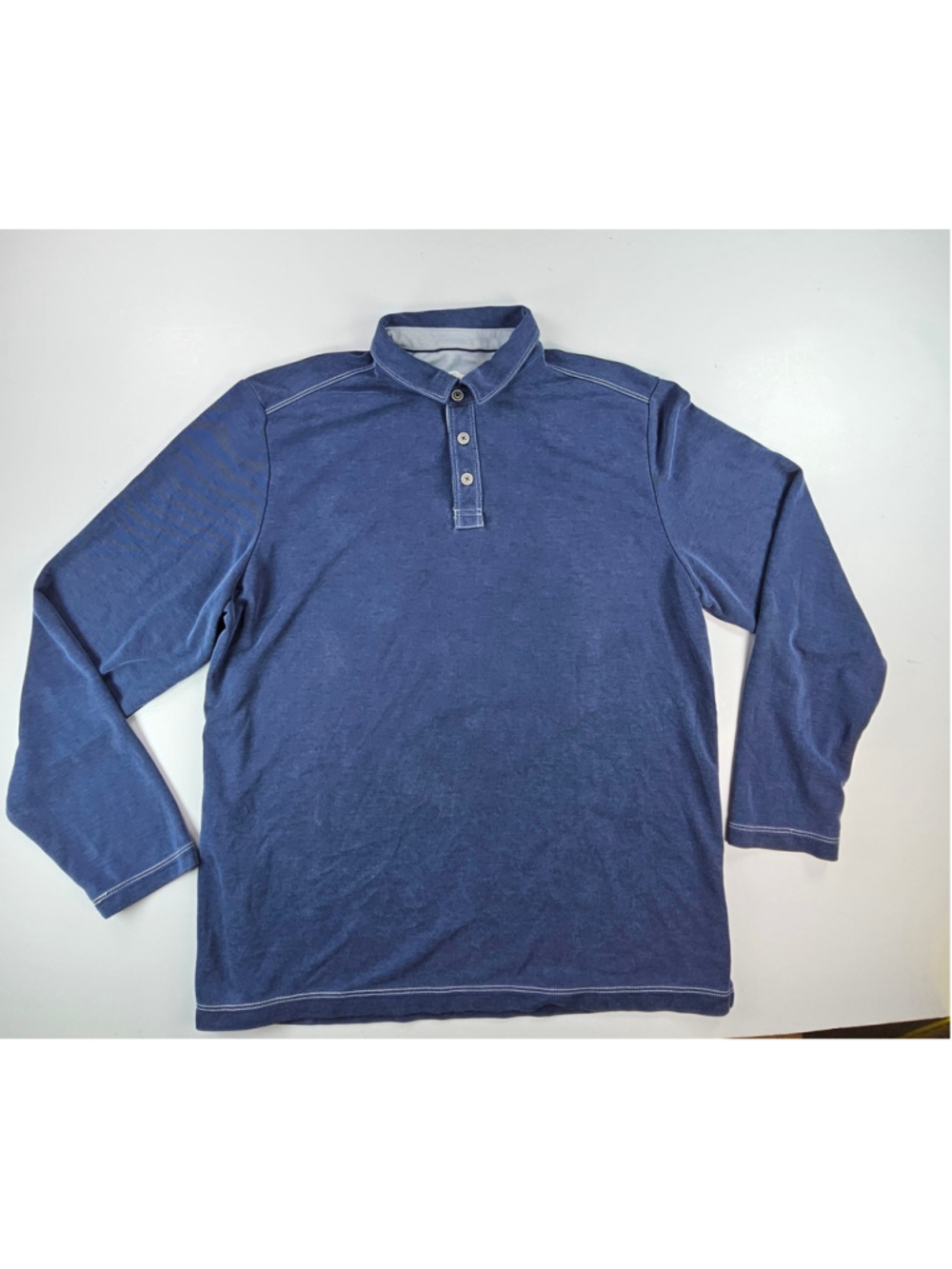 Tommy Bahama Mens M Long Sleeve Polo Shirt Blue Tencel Lyocell Contrast Stitch